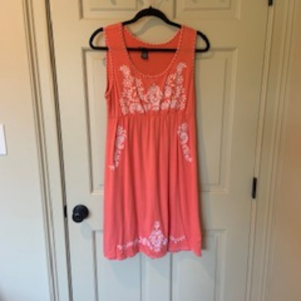 Coral cotton dress with white flowers